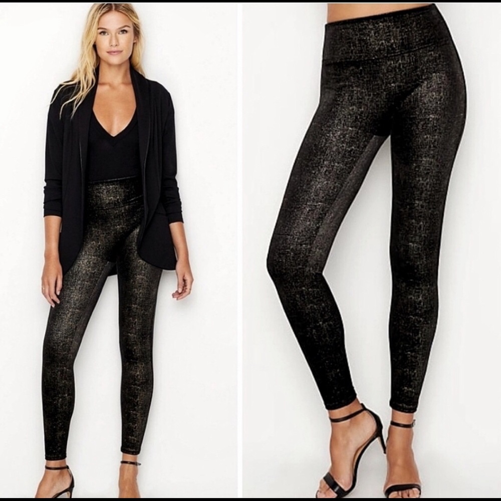NWOT Spanx Black & Gold Shine Leggings size small - Picture 3 of 8